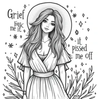 a boho coloring page that says Grief didn’t break me, it pissed me off - Free Printable Coloring Page
