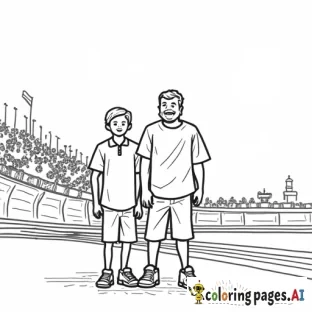 a boy and his dad watching a race
