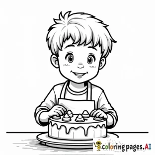 a boy baking a cake