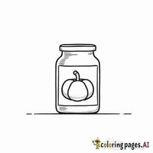 A candle jar, with a flat lid and a label with a pumpkin