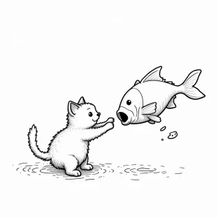a cat catching fish