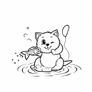 a cat catching fish