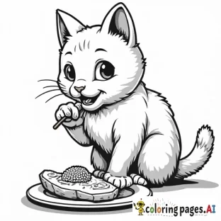 a cat eating dinazor coloring page
