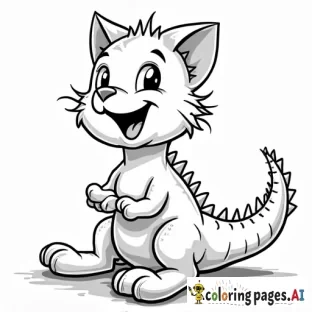a cat eating dinosuar coloring page