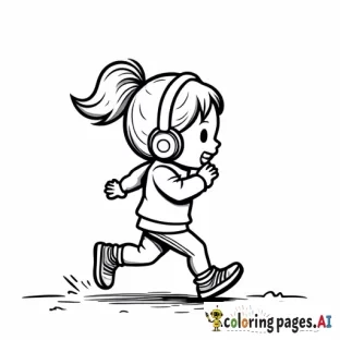 A chibi jogging with headphones playing their favorite music