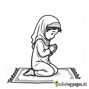 A child praying salah with a prayer mat.