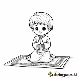 A child praying salah with a prayer mat.