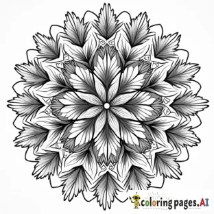 A clean and polished mandala-themed black-and-white line art coloring page featuring a plant similar to a marijuana plant, with leaves and flowers forming intricate symmetrical patterns. The design incorporates bongs seamlessly within the mandala, with the plant's leaves and stems flowing through and around the bongs. The overall style is highly detailed with precise and sharp outlines, ensuring all lines are clean and consistent. Perfect for coloring, with no shading or gradients, only pure black and white line art.