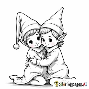 A coloring page with my daughter and the elf on the shelf hugging