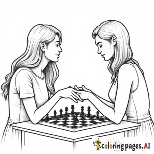 a couple slyly playing chess with their hands touching