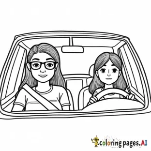 a curvy woman with glasses and long hair driving a car with a teenage girl sitting in the car playing on her device
