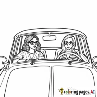 a curvy woman with glasses and long hair driving a car with a teenage girl, who has glasses sitting in the car playing on her device.