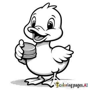 A duck eating DAIM chocolate. A smiling wisdom