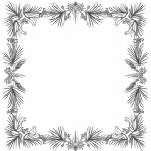 A frame with pine tree sprigs, small pine cones and berries