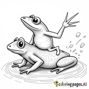 a frog jumping on a cat