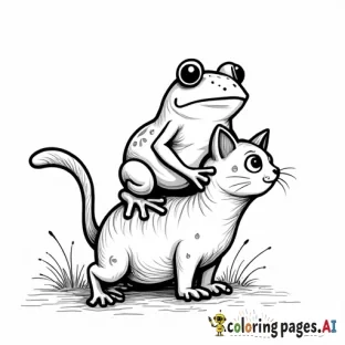 a frog jumping on a kitty cat