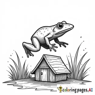 a frog jumping over a house