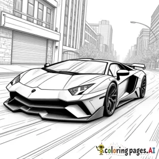 A futuristic sports car with a glowing underbody cruising through a cyberpunk-style city