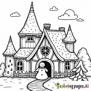 a girl-like gingerbread cookie in front of a gingerbread castle