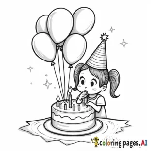 A GIRL ONE Year old on her birthday blowing a candle at her birthday party with a lot of balloons