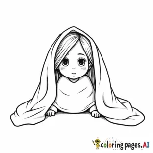 A girl with a blanket on her head