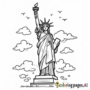 a happy dragon and the statue of liberty