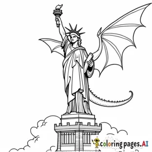 a happy dragon flying over statue of liberty