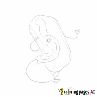 "A happy hot dog with a cheerful, smiling face on the sausage. The hot dog is nestled in a simple bun with bold lines to indicate texture, and a single swirl of mustard on top. It has two tiny arms and legs, with one arm raised in a playful wave. The style should be cartoonish with thick, bold black outlines and no background, perfect for a kids' coloring book."