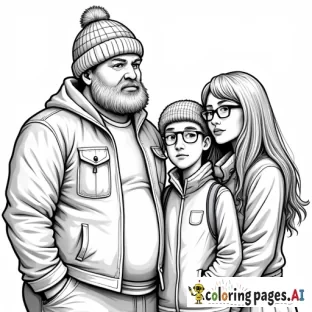 a heavy set man wearing a snow cap with plaid shirt on. Standing next to a teenager girl with glasses and shorter. and a woman with very long red hair with glasses