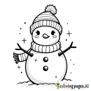 A kawaii snowman with a cute scarf and hat.
