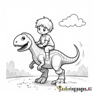 a kid riding a robot Dino