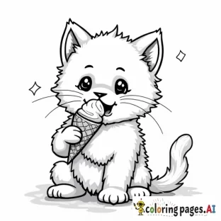 a kitten eating an ice cream cone