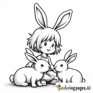 A little girl playing with bunnies