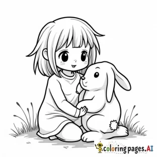 A little rabbit in the lap of a sweet girl