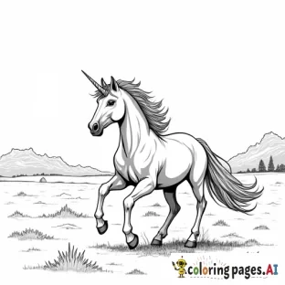 a majestic unicorn running through the plains, fantasy art style, adults