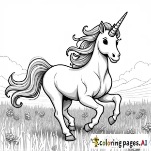 a majestic unicorn running through the plains, fantasy art style, cute style for adults