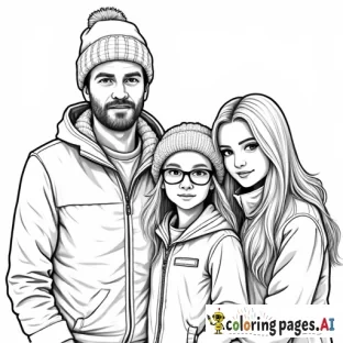 a man wearing a snow caqp with plaid shirt on. Standing next to a teenager girl with glasses and shorter. and a woman with very long red hair with glasses