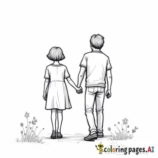a petite short haired woman and adult walking with an adult male who is taller by 5inches holding hands show them like they are walking away from the viewers perspective