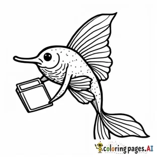 a sailfish holding a book