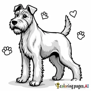 a schnauzer, blue heeler mix with hearts and paw prints