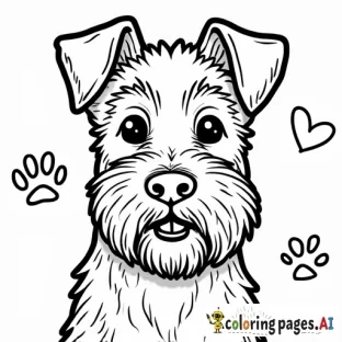 a schnauzer, blue heeler mix with hearts and paw prints just face