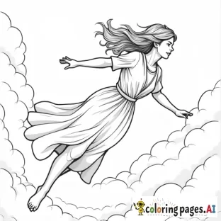 a short haired pretty adult woman free falling in the sky