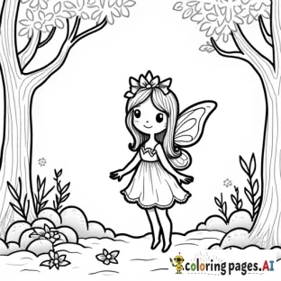 A simple cartoony cute small fairy in a Forrest in a fantasy land
