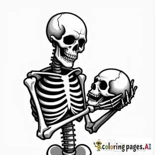 a skeleton holding a skull