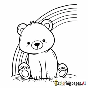 A snuggly bear sitting under a rainbow