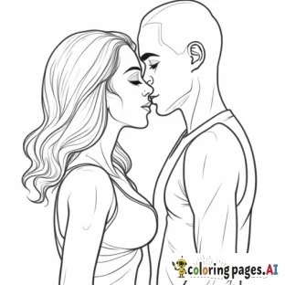 a tall slender man with a shaved head whose wiry strong kissing a short  haired petite woman