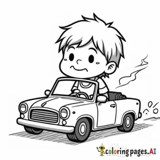 A tired chibi driving a car