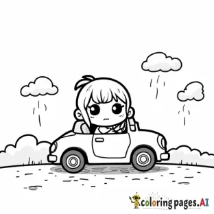 A tired chibi driving a car to work