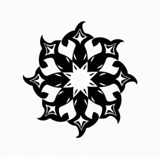 A unique solid black geometric shape. IN solid black oil median ART. Entire image to be completely surrounded by a bright white background.