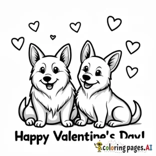 A valentine's day theme with two corgis named Mac & Cheddar.  The corgis have no tail. Incorporate cheddar cheese & mac-n-cheese. Include happy valentines day